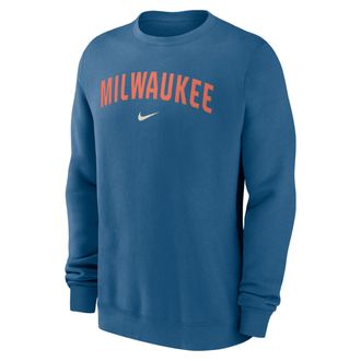 Nike Milwaukee Brewers 2-Hit Nike Mens MLB Pullover Crew in Blue | NKPU4GWMZB-JST
