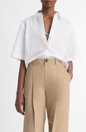 Vince Oversize Crop Cotton Shirt in Optic White at Nordstrom Rack, Size X-Large
