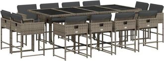 vidaXL Set Comedor De Jard&iacute;n Con Cojines 13 Pzas Rat&aacute;n Sint&eacute;tico Gris Vidaxl