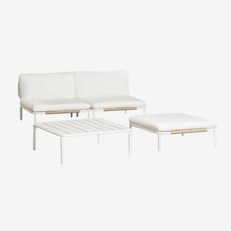 Sklum Conjunto De Jard&iacute;n Con Sof&aacute; Modular De 2 Piezas, Mesa De Centro Y Puff En Acero Roubly Sklum