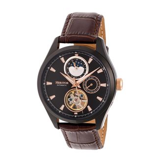 Heritor Mens Sebastian Semi-Skeleton Leather-Band Watch - Brown Stainless Steel - One Size