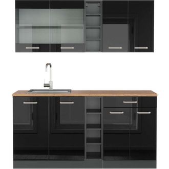 Vicco Cocina Vers&aacute;til R-line, Negro/antracita De Alto Brillo, 160 Cm, Et Roble