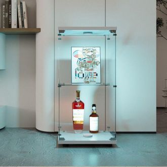 OEM Vitrina De Vidrio Templado Blanco Con Iluminaci&oacute;n Integrada - 2 Estantes - Vidrio De Seguridad Dise&ntilde;o Moderno Adecuada Para Habitaciones Y Salones