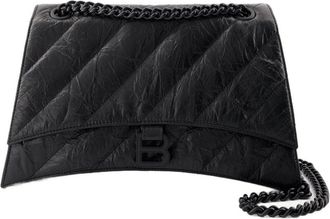Balenciaga Womens Crush Chain Shoulder Bag Black Calfskin