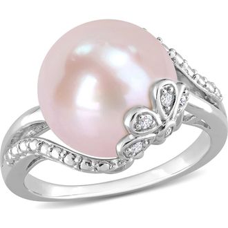 Delmar Sterling Silver 12-12.5mm Pink Cultured Freshwater Pearl & Diamond Ring - 0.05ct. at Nordstrom Rack, Size 8