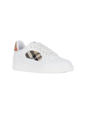 Burberry Plaid-Check Calf Leather Sneaker - White