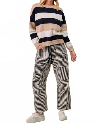 Bibi Womens Striped Sweater In Black Oatmeal