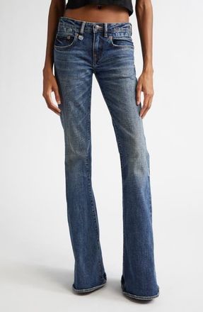 R13 Overflow Boyfriend Flare Jeans in Mire Blue Stretch at Nordstrom, Size 30