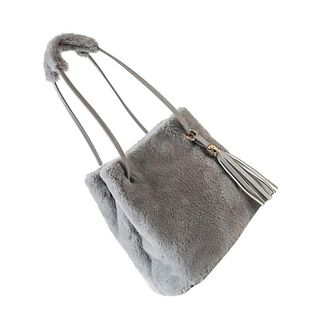 Generic Plush Bucket Bag for Women Grey Crossbody Single-Shoulder Tote Bag Soft Lady Handbag Creative Storage for Casual and Daily Use