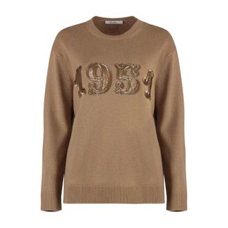 Max Mara Cashmere Blend Trui met Ronde Hals - Dames - Ronde hals truien - Bruin - XS - Kasjmier - Truien & Vesten