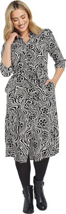 M&Co Womens Floral Swirl Print Midi Shirt Dress - Womens Black
