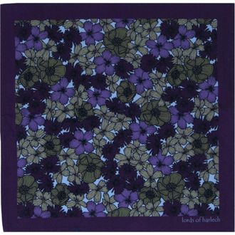 Lords of Harlech Hudson Merino Wool Handkerchief Pocket Square in Dense Floral Olive at Nordstrom