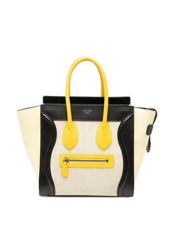 Celine 2015 Micro Tricolor Canvas and Leather Luggage Tote handbag - Bruin