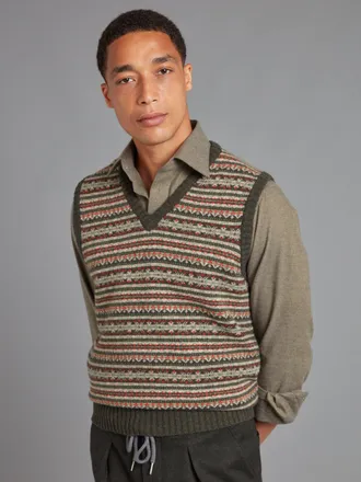 Oliver Brown Sleeveless Jumper Fair Isle - Seaweed Green