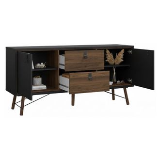 Dmora Dmora - Aparador Yseult, Buf&eacute; De Sal&oacute;n, Aparador De Sal&oacute;n, Despensa De Cocina, 150x40 H72 Cm, Negro Y Nogal