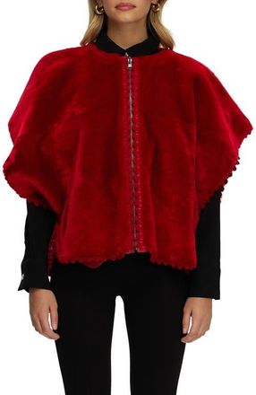 Gorski Reversible Collarless Genuine Shearling Jacket in Red/red at Nordstrom, Size Medium