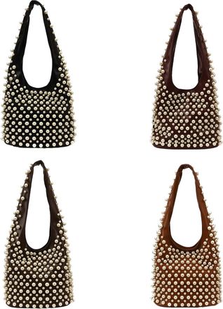 Generic Women PU Leather Rivets Bucket Purse Shoulder Bucket Bags for Daily Use (Black)