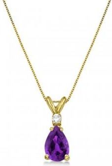 Allurez Pear Lab Amethyst & Diamond Solitaire Pendant Necklace 14k Yellow Gold (0.75ct)