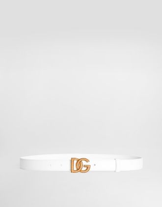 Dolce & Gabbana Cintura Logata - Woman Belts White Leather 100