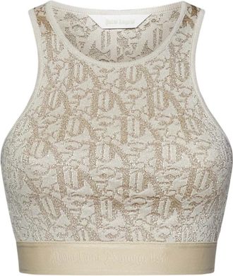 Palm Angels Gebreide Crop Top met Monogram - Dames - Tops zonder mouwen - Beige - XS - Polyester - Tops