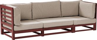 Beliani Beliani - Sof&aacute; 3 Plazas De Madera De Acacia Oscura Rojo Oscuro Cojines Gris Pardo Trani