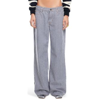 Lioness Top Model Stripe Low Rise Baggy Jeans in Navy Stripe at Nordstrom Rack, Size X-Large