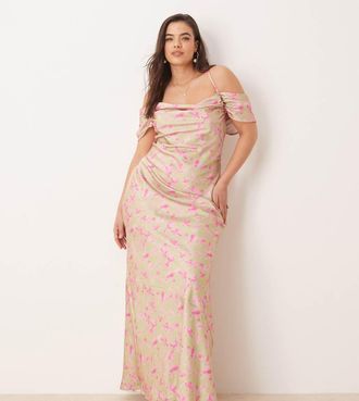 Pretty Lavish Curve cold shoulder maxi dress-pink