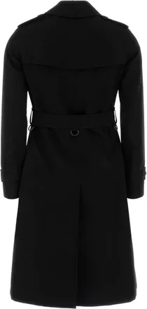 Burberry Womens Black Gabardine Trench Coat Cotton