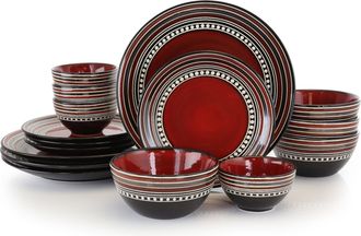 Gibson Caf&eacute; Versailles 16 Piece Double Bowl Dinnerware Set - Red