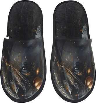 Generic Fleece Slippers Black And Gold White Horse Non-Slip Fuzzy Slippers Reusable House Shoes For Women Ladies Holiday M