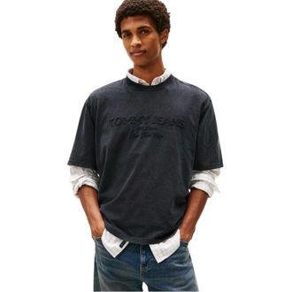 Tommy Jeans Heren 90s geborduurd Crew Neck T-shirt (Zwart)