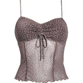BP. Mesh Camisole in Brown- White Dance Dot at Nordstrom, Size Xx-Small