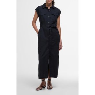 Barbour Birdie Cotton & Linen Maxi Shirtdress in Black at Nordstrom Rack, Size 12 Us / 16 Uk