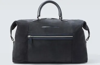 Kiton Leather-trimmed suede duffel bag