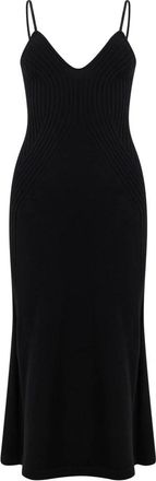 Alberta Ferretti Jurk met V-hals - Dames - Maxi kleedjes - Zwart - S - Wol - Kleedjes
