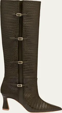 Malone Souliers 70mm Nolan Croc-Embossed Leather Knee-High Boots