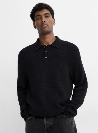 Le 31 Mens Embossed knit Polo Shirt