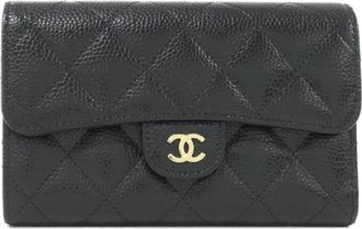 Chanel Black Bordeaux Grained Calfskin Wallet (Tri-Fold) (Pre-Owned)