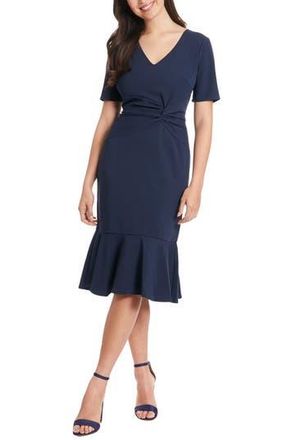 London Times Side Knot Scupa Crepe Flounce Dress in Nvy Blazer at Nordstrom Rack, Size 10