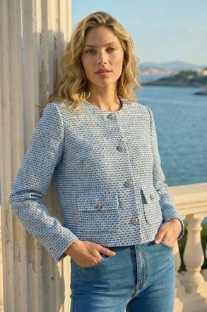 Roman Collarless Boucle Jacket