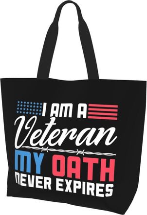 AOOEDM I Am A Veteran My Oath Never Expires Ladies Canvas Tote Reusable Shopping Bag