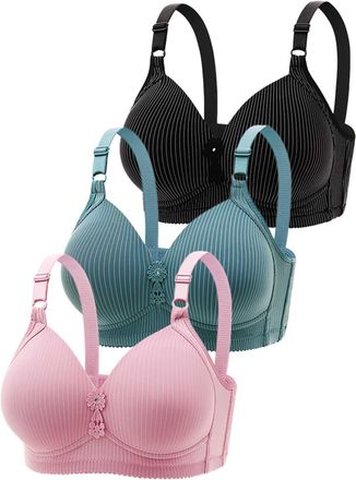 Generic Cotton Bras For Women Non Wired 3 Pack | Seamless Bras For Women Multipack High Support Bras Solid Color Back Support Bra Adjustable Strap Full Covera