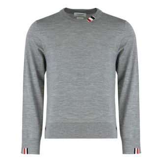 Thom Browne Round-neck Knitwear, male, Gray, S, Virgin Wool Crew Neck Jumper
