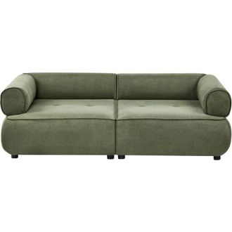Beliani 3 Seater Sofa Green Fabric Rolled Armrests Water-Repellent Upholstery Couch Tufted Seat Decorative Mid-Century Modern Style Living Room SALLA