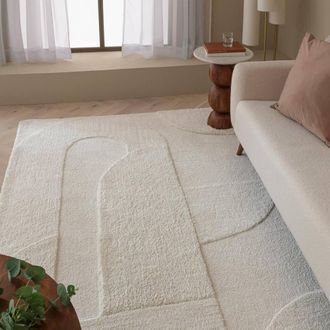 Furniturebox Rift Cream Carved Arches Rug | Size: 120 cm x 170 cm