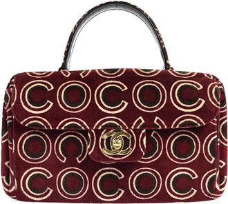 Chanel Cc Top Handle Bag Coco Print Velvet Burgundy Velvet Handbag (Pre-Owned)