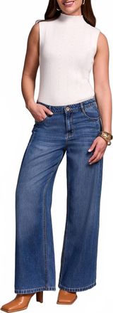 Tribal Audrey Pleated Wide Leg Jean In Bluebliss