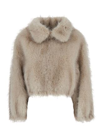 VALENTINI 1972 Beige Bomber Jacket With Wide Collar In Faux Fur Woman