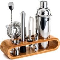 OEM Juego De Cocteler&iacute;a, Acero Inoxidable/bamb&uacute;, Coctelera Cobbler De 550 Ml, Paquete De 10, Plata/marr&oacute;n
