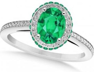 Allurez Oval Lab Emerald & Diamond Halo Engagement Ring 14k White Gold (1.76ct)